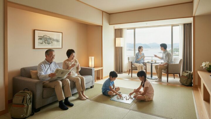 ホテルでくつろぐ親子