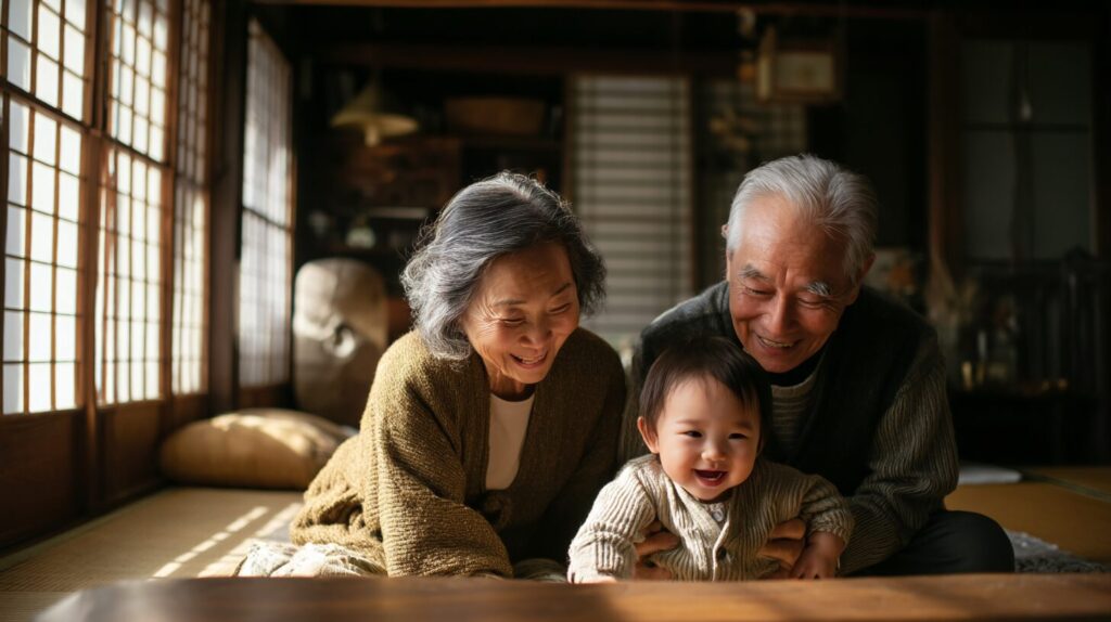 孫と遊ぶ老夫婦